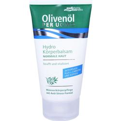 Tube mit Hydro Körperbalsam für Männer, enthält Olivenöl und Anti-Stress-Formel.