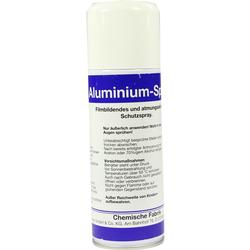 Weiße Sprühdose mit blauem Etikett, darauf steht "Aluminium-Spray".