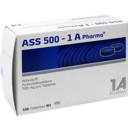 Eine Packung ASS 500-Tabletten von 1 A Pharma mit 100 Stück.
