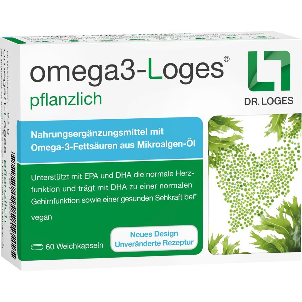 Die Packung zeigt pflanzliche Omega-3-Kapseln mit Mikroalgen-Öl.