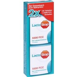 Zwei Packungen LactoStop-Tabletten gegen Laktose-Intoleranz.